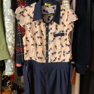 Navy Blue Birds Romper